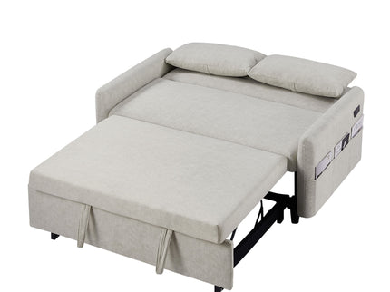 Pull Out Sleep Sofa Bed Loveseats Sofa Couch With Adjsutable Backrest, Storage Pockets, 2 Soft Pillows, USB Ports For Living Room, Bedroom, Apartment, Office