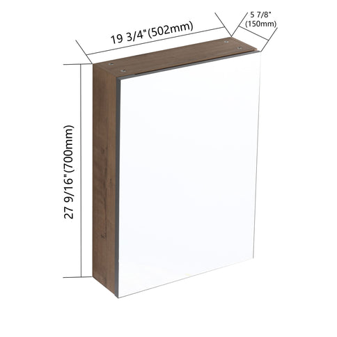 20" Wall Mounted Bathroom Mirror Cabinet With Adjustable Shelves Storage Cabinet - Imitative Oak