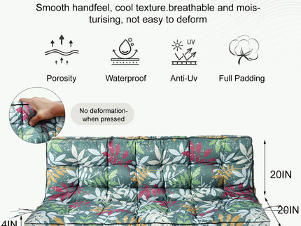 3 Seater Outdoor Porch Swing Cushion With Backrest, Patio Bench Cushion - flower