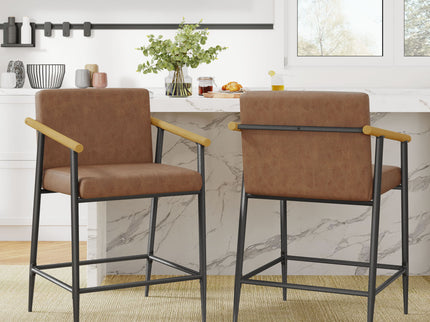 Mid Century Modern Counter Stool Set With Iron Frame
