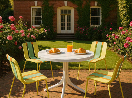 4 Piece Set Of Color Block Designed Single Chairs With Round Table - Grain Yellow / Haze Green / Tropical Orange / White