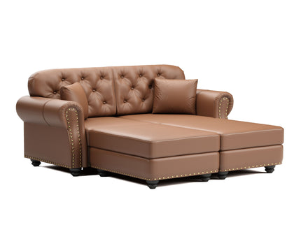 Upholstered Sofa With Nailhead Trim, Rolled Armrests With Ottoman
