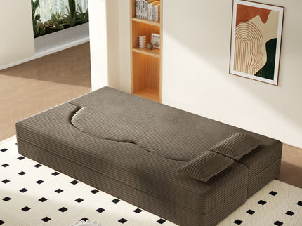 Modern Floor Sofa With 2 Pillows, Convertible Twin Size Folding Mattress For Living Room