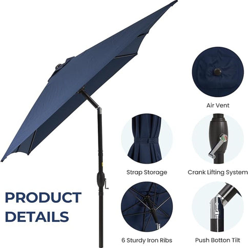 Rectangular Patio Umbrella With Crank Tilt, Polyester UV-Resistant Canopy