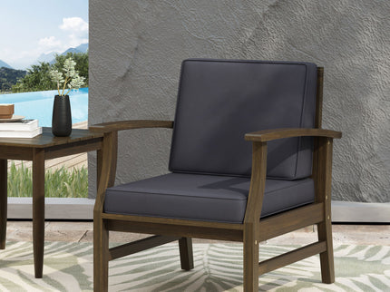 Enchanting Outdoor Club Chair With Slat Panel Design And Water Resistant Cushion - Dark Gray