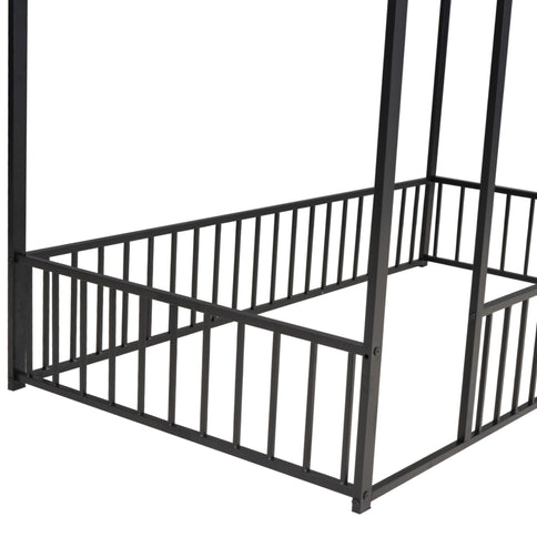 Metal Bed House Bed Frame With Fence
