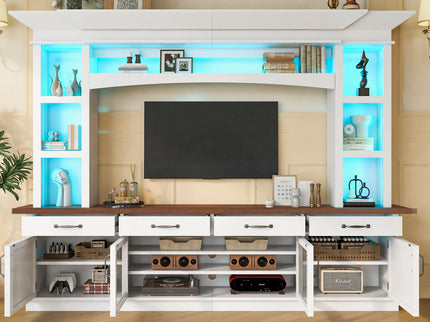 Extra Long TV Stand With 7 Color LED Lights, Adjustable Shelves & Storage Cabinets