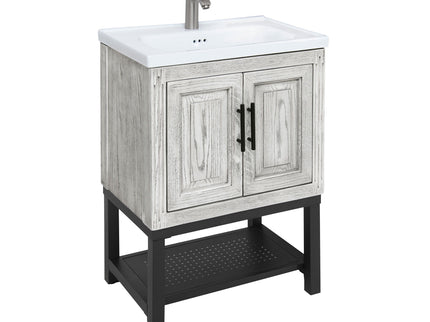 Modern Freestanding Bathroom Vanity With Ceramic Sink, Hot And Cold Faucet, Storage Cabinet & Open Shelf
