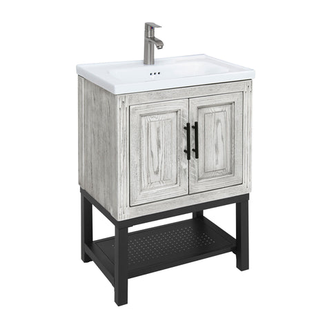 Modern Freestanding Bathroom Vanity With Ceramic Sink, Hot And Cold Faucet, Storage Cabinet & Open Shelf