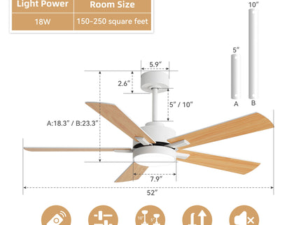 Reversible DC Motor Ceiling Fan With Dimmable LED Light For Living Room