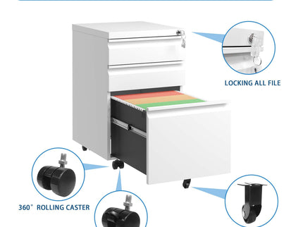 Metal Drawer Mobile File Cabinet With Lock For Home Office Organizer