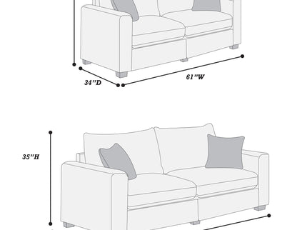 2 Piece Contemporary Style Sofa Set With Matching Pillows