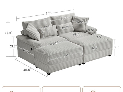 Double Chaise Lounge Set With Reversible Storage Ottomans, USB Port
