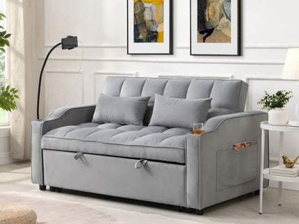Modern Loveseat With Pullout Bed, Adjustable Reclining Backrest