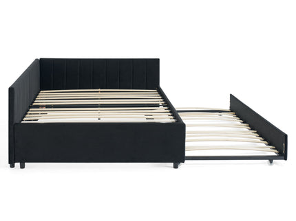 Full Size Upholstered Daybed With Trundle, Tufted Backrest And Armrests - Black
