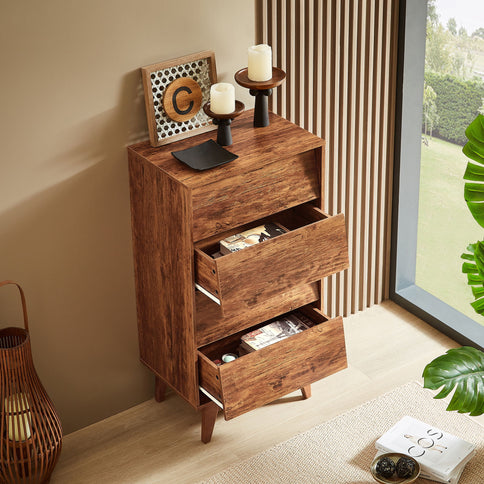 Vintage Style 4 Drawer Double Dresser With Bevel Design - Brown