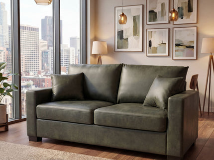 2 Seater Sofa, 2 Throw Pillows For Living Room - Olive Green