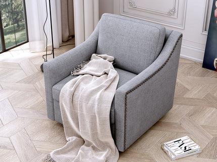 360 Degree Swivel Armchair, Skin Friendly Fabric, Ergonomic Design, Brass Nail Decorative Armchair