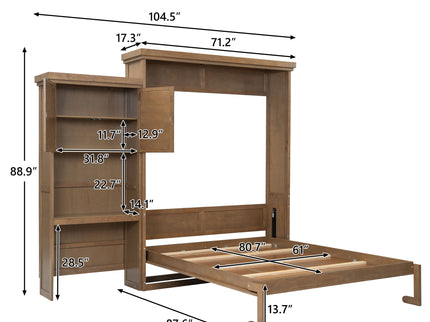Queen Size Murphy Bed With Louvered Design And Multiple Storage Shelves - Wood
