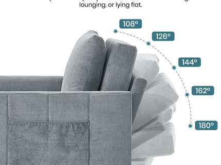 Upholstered Convertible Sleeper Sofa With 5 Position Backrest, Side Pockets, Storage