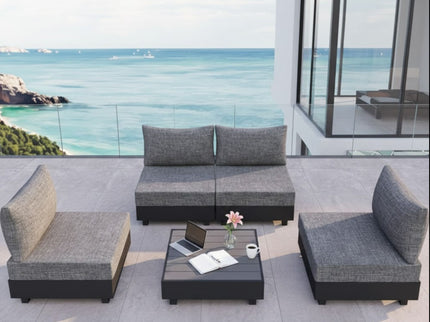 Patio Sectional Set With Modular Armless Chairs And Coffee Table - Gray