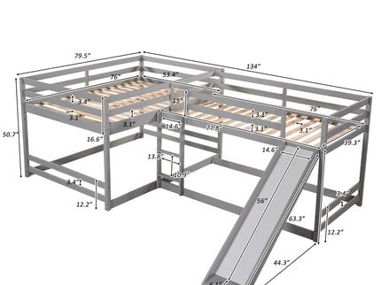 L-Shaped Bunk Bed With Slide And Short Ladder