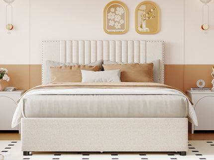 Upholstered Platform Bed With Drawers, Classic Headboard Design