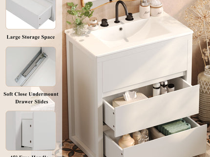 Freestanding Bathroom Vanity With Ceramic Sink, 2 Full Extension Drawers