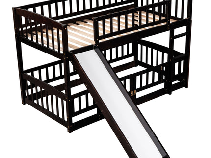 Low Bunk Bed With Slide, Fence And Ladder