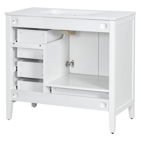 Elegant Vintage Bathroom Vanity & Sink And Soft Closing Door, 4 Drawers Of Different Sizes Frame