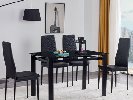 Modern 5 Piece Dining Table Set With Glass Top And Chairs - Black