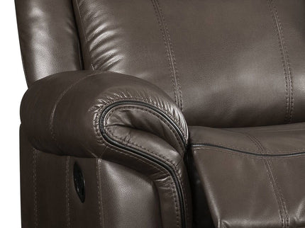 Lydia - Leather Aire Motion Loveseat With USB Console - Brown