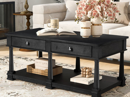 Coffee Table With 2 Storage Drawers & Lower Open Shelf