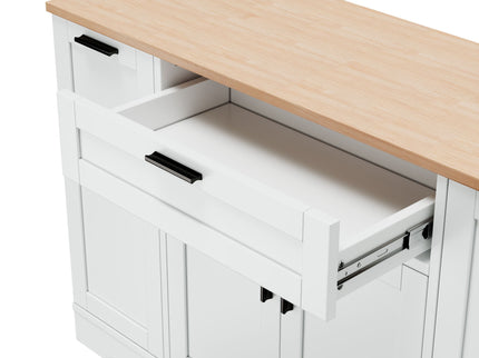 Sideboard With Extendable Table, Adjustable Shelves, 3 Tier Pull Out Rack - White