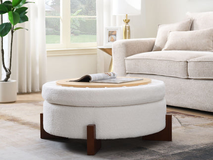 Round Storage Ottoman, Footrest Stool For Living Room