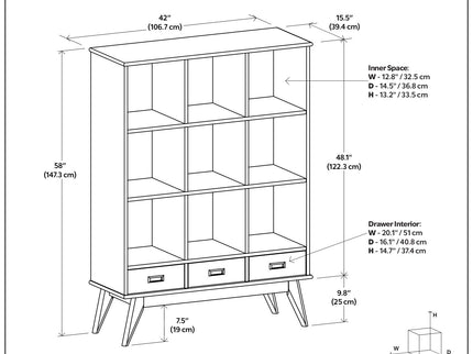 Draper - 9 Cube Storage With Drawers - Brown