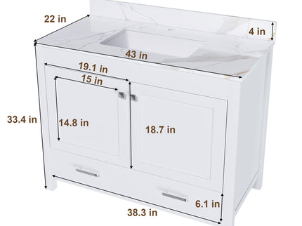 43" Bathroom Vanity, Multi Functional Cabinet With Doors And Drawer - White