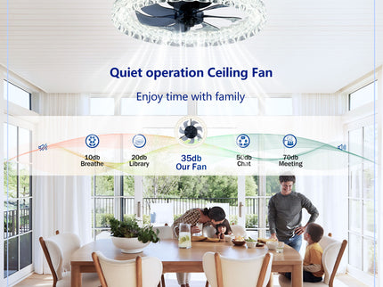 LED Light Source And Remote Control, 3000 - 6500K Dimmable Flush Mount LED Fan Light, 6 Speeds, Quiet DC Motor - Matte Black