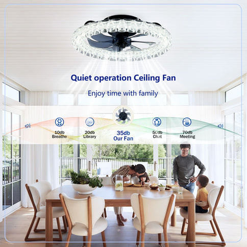 LED Light Source And Remote Control, 3000 - 6500K Dimmable Flush Mount LED Fan Light, 6 Speeds, Quiet DC Motor - Matte Black