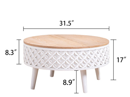 Round Coffee Table With Storage - White / Light Oak