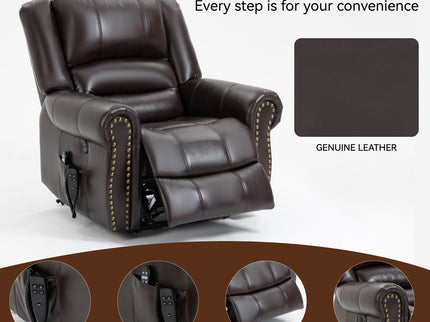 Power Lift Recliner Chair Heat Massage Dual Motor Infinite Position With USB Ports - Antique Brown