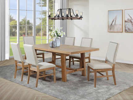 Carlos - 7 Piece Leaf Dining Set Table And Upholstered Chairs - Brown / Beige