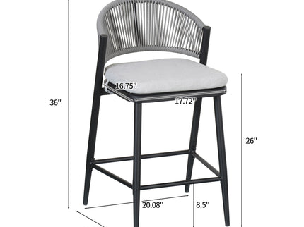 Outdoor 26" Counter Height Metal Frame Counter Stools With Scallop Shaped Backrest & Water Resistant Cushions