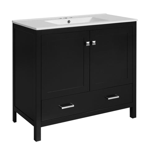 Bathroom Vanity With Sink, Soft Close Doors, Double Shelves & Divided Drawer