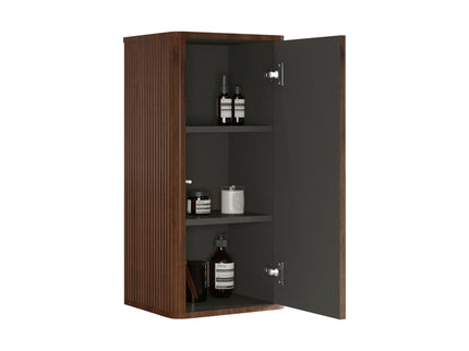 Striped Walnut Bathroom Floating Side Cabinet, Wall-Mounted Storage Cabinet For Small Spaces - Walnut