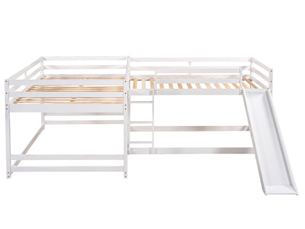 L-Shaped Bunk Bed With Slide And Short Ladder