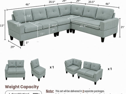 Modular L - Shaped Sectional Sofa 6 Seater 4 Piece, Couch With Chaise - Green