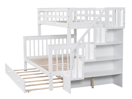 Bunk Bed With Twin Size Trundle, Storage And Guard Rail For Bedroom