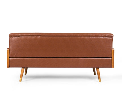 Adelaide - Mid Century Modern Tufted Sofa With Rolled Accent Pillows - Light Brown