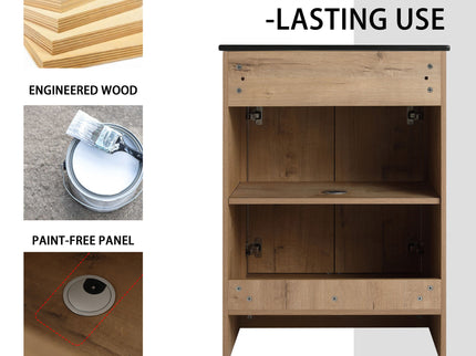 48" Freestanding Bathroom Vanity With Sink And 2 Storage Cabinets, Soft Closing Door - Glossy White / Imitative Oak